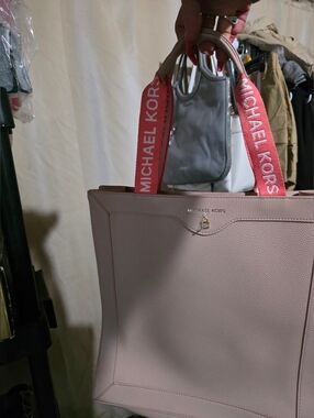 New Michael Kors Blush Pink Tote with Coral Branded Straps